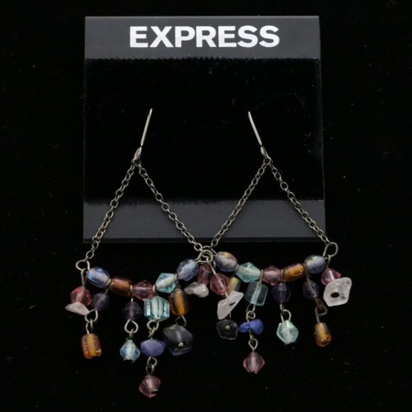 Express trapeze stone beaded earrings silver - Picture 2 of 4